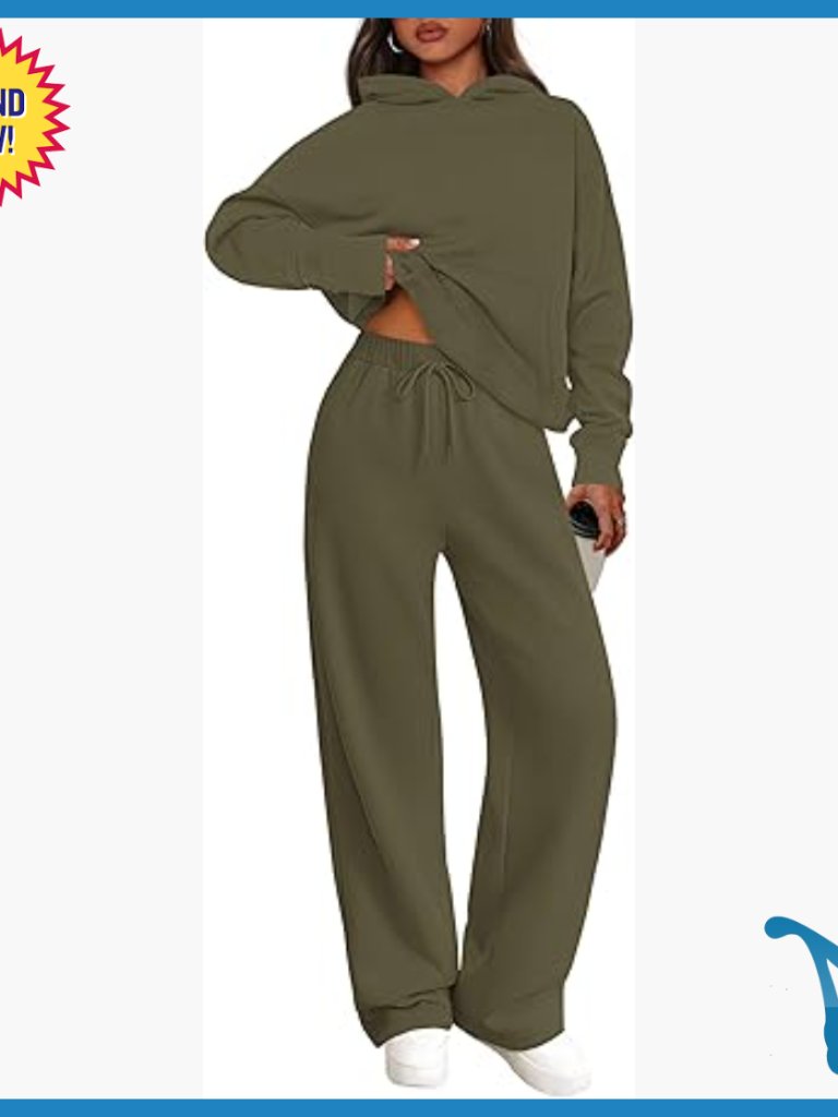 Oversized Hoodie & Wide Leg Sweatpants Set, Medium Stretch Cotton Blend